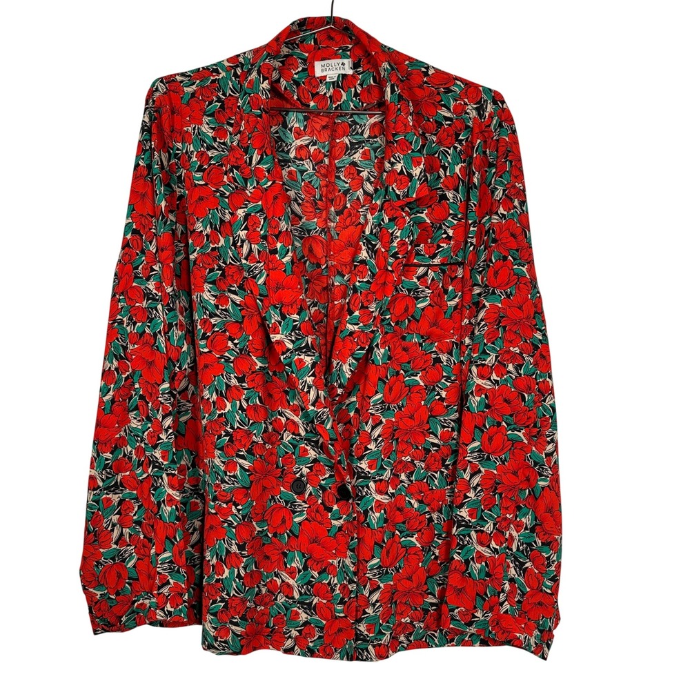 Red Flowers Maximalist Molly Bracken Fun Quirky Blazer Jacket 2X Bold Print